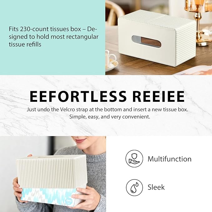 Larger Tissue Box Cover, Modern PU Leather Rectangular Facial Tissue Holder, Minimalist Tissue Organizer/Dispenser, Napkin Storage Box for Bathroom,Vanity Countertop, Nightstand, Office, Home Decor