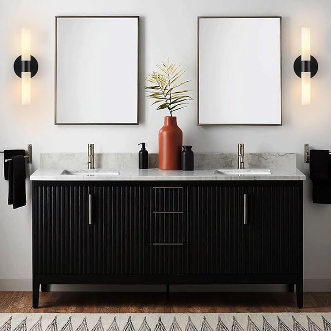 Wall Sconces Set of Two Matte Black Bathroom Wall Sconce Light Set of 2 Modern Wall Light Fixtures Metal Sconces Wall Lighting with White Glass Shade Wall Mounted Lamp for Living Room