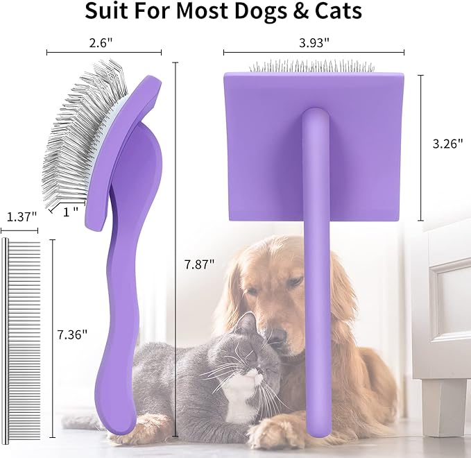 Slicker Brush for Dogs, Large Dog Brush to Long Haired Dogs for Poodles Doodles Goldendoodles Bernedoodles, Long Pin Grooming Kits to Dematting & Reducing Tangles and Fluff, Purple