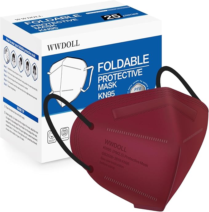 WWDOLL KN95 Face Mask 25 Pack, 5-Layers Breathable KN95 Masks