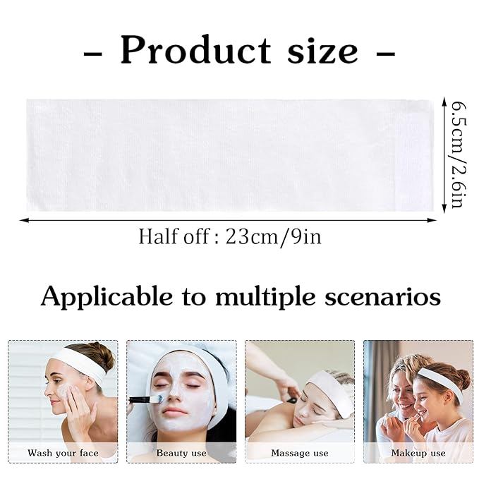 Pimoys 60 Count Spa Headband for Women Disposable Skincare Headbands for Facials Esthetician Supplies Stretch Headbands for Women's Hair