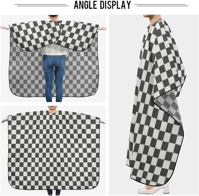 Hair Cutting Cape, Checkered Black White Waterproof Salon Barber Apron Cape with Adjustable Neck, Beard Shaving Bib for Men Women Kids, 55x65 Inch