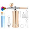 Airbrush Kit Air Brush Kit With Air Compressor Nail Charms Wireless Air Brush for Barber, Nail Art, Cake Decor, Makeup, Model Painting (Golden)