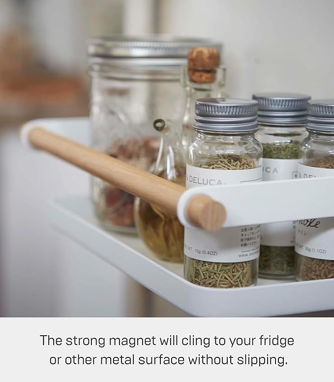YAMAZAKI Home Tosca Magnetic Spice Storage Rack Organizer For Fridge - Steel + Wood
