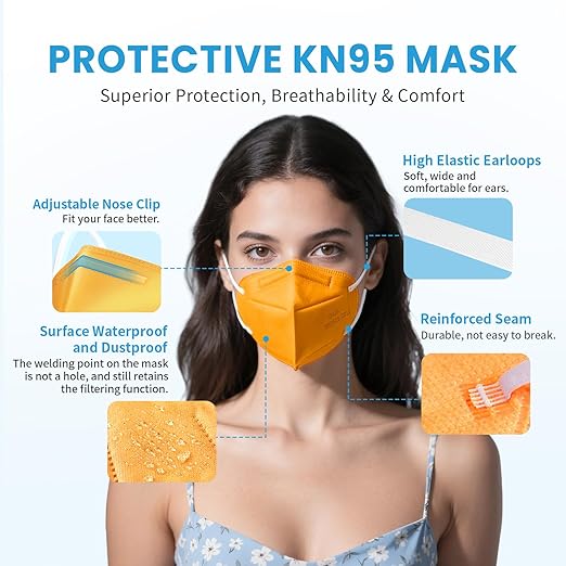 akgk KN95 Face Mask 50 PCS, Breathable Protection Masks, 5-Ply KN95 Masks, Cup Dust Safety Masks