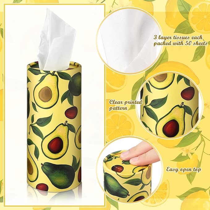 Zonon 8 Pcs Car Tissues Holder Round Box with Facial Tissue Bulk Fruit Multicolor Car Tissues Cylinder with 50 Sheets Face Towel Fit for Cube Boxes Christmas Round Tubes Cup Holder Container Travel