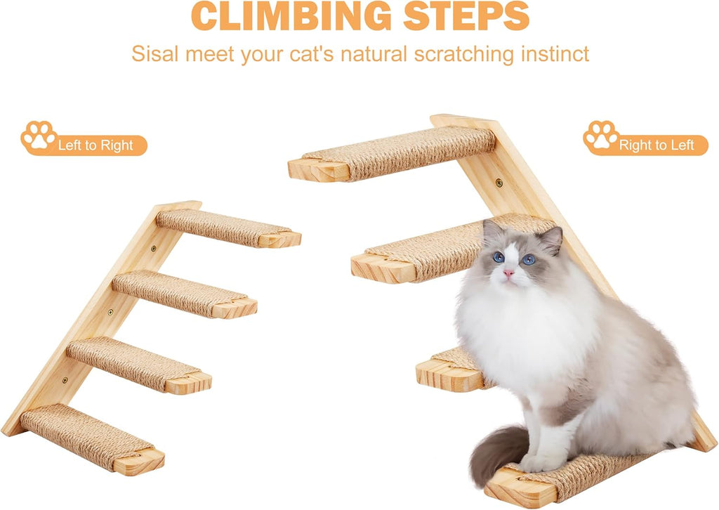 Cat Wall Furniture Set, 2PCS Cat Shelves & 2PCS 4 Steps Wall Shelves Stairs Tower Climbing Scratching Perches for Climbing Sleeping, Playing