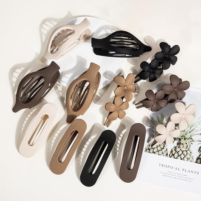 12 PCS Flat Hair Clips for Women - 3 Styles Flat Claw Clips for Thin Thick Hair, Strong Hold Hair Accessories