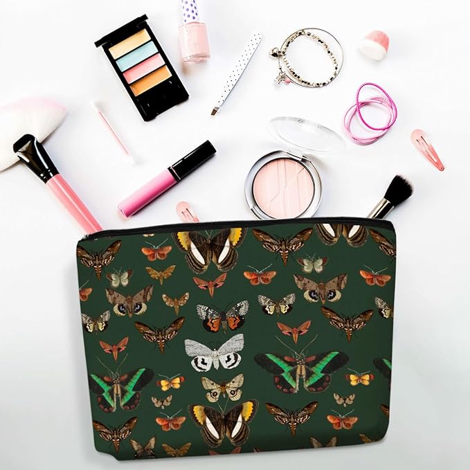 Dark Green Butterfly Moth Makeup Bag, Gothic Makeup Bag, Butterfly Gifts Cosmetic Pouch Gothic Travel Pouch, Witchy Gifts for Women Girls Daughter Sisters Coworker Friends Friendship Birthday Gift