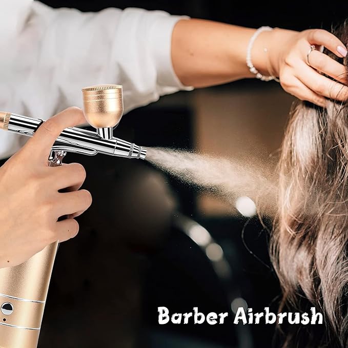 Airbrush Kit Air Brush Kit With Air Compressor Nail Charms Wireless Air Brush for Barber, Nail Art, Cake Decor, Makeup, Model Painting (Golden)
