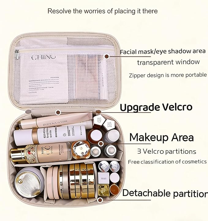 Waterproof portable makeup bag, large capacity travel makeup box storage bag, women's grooming bag with handle and partition