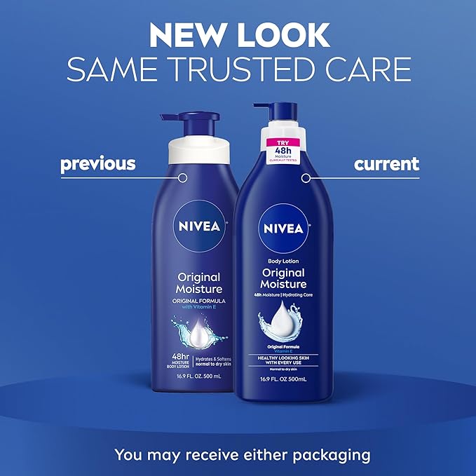 NIVEA Original Moisture Body Lotion with Vitamin E,48-Hour Body Moisturizer for Normal to Dry Skin,16.9 Fl Oz Pump Bottle,(Pack of 2)