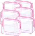6 Pieces Clear Makeup Bags Bulk TSA Approved Toiletry Bag for Travel PVC Waterproof Clear Cosmetic Pouch with Zipper for Men and Women Carry-on Travel Essentials (Pink)