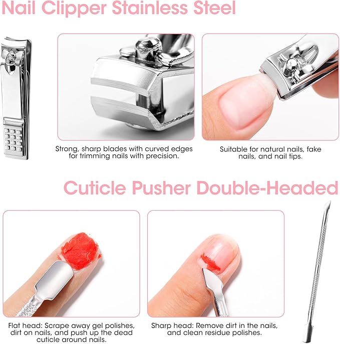 Gellen Nail Care Kit Manicure Tools Kit: Nail Strengthener and 2Pcs Nail File & Buffer 100/180, Cuticle Pusher Pen, Cuticle Oil & Remover, Fork | Nail Clipper & Brush