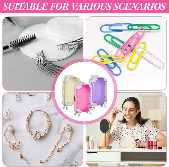 Honeydak 3 Pcs Mini Plastic Suitcase False Eyelashes Tray Luggage Trolley Candy Box Clear Suitcase Packaging Party Box for Jewelry Cosmetic Hairpins Storage (Bright Color,4.7 x 2.8 x 1.3 Inch)