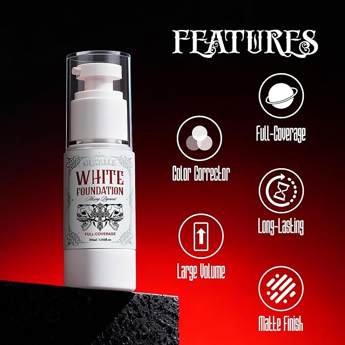 White Liquid Foundation, Waterproof Full Coverage Foundation Mixer, White Base with Makeup Mixing Palette for Goths SFX & Daily Makeup.