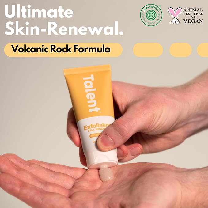 Talent Men's Cell Renewal Exfoliator – Korean Skincare, EWG Verified, Fragrance-Free Volcanic Rock Face Scrub, All Skin Types, 2 fl oz