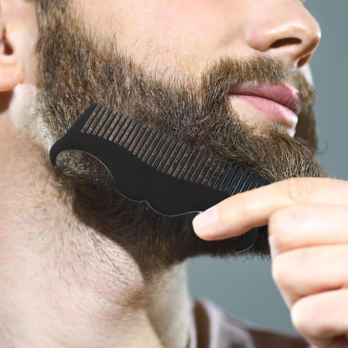 VICASKY Beard Shaping Tool and Stainless Steel Comb Set, Mustache Shaper with Black Opp Pocket, Portable Beard Styling Guide for Men Grooming and Precision Trimming