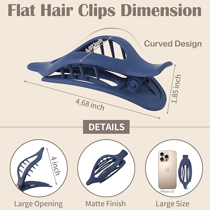 8 Pack French Flat Hair Clips, Non-Slip Large Hair Clips for Women, Matte Neutral Flat Hair Claws for Thick Thin Hair