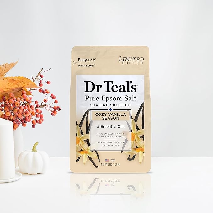Dr Teal's Epsom Salt Magnesium Soak, Limited Edition Cozy Vanilla Season, 3lbs (Pack of 2)
