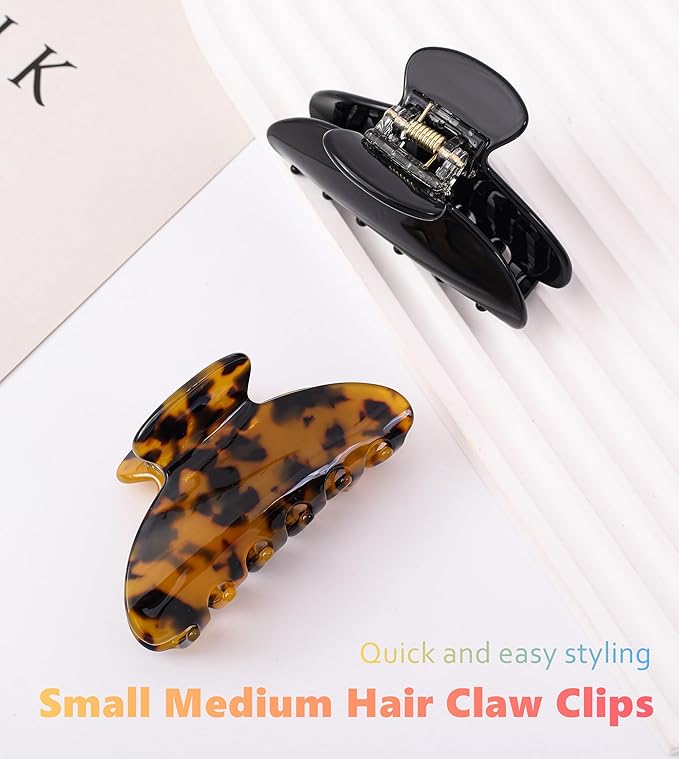 2 Pcs Small Medium Hair Claw Clips for Women Acetate Tortoise Shell Claw Hair Clips for Thin Fine Thick Hair