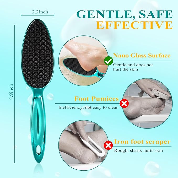 Glass Foot File, Foot Scrubber for Hard Skin Remover - Foot Callus Remover, Pedicure Tools for Feet Dead Skin, Foot Care for Women and Men, Gentle Effective Heel Scraper (Metallic Green)
