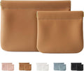 2 Pack Small Makeup Bag for Women, New Organosilicon Super Fiber PU Leather Mini Cosmetic Bag for Travel, Coin Purse Organizer Storage Pouch (Brown)