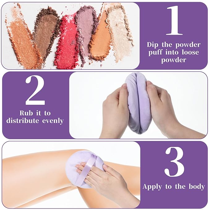3 Pcs Large Body Powder Puff, 5 Inch Soft Velour Dusting Powder Puff, Washable Reusable for Face Cleaning, Makeup & Loose, Bath Powders, Foundation Blending
