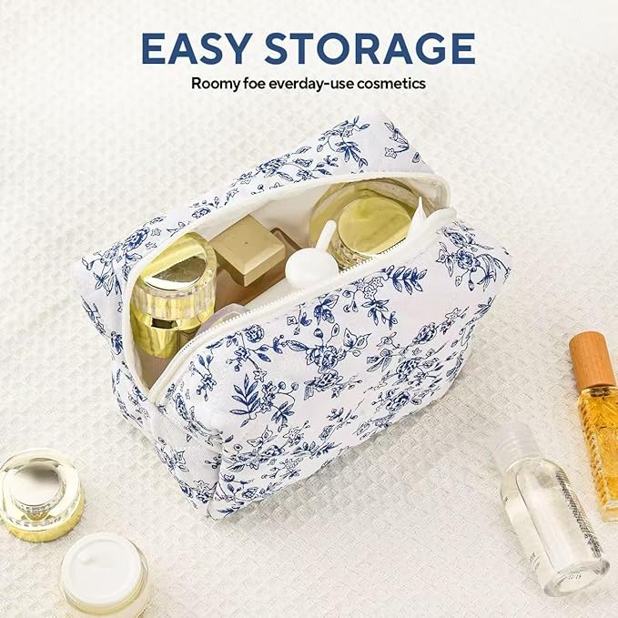 Floral Makeup Bag,Floral Quilted Make Up Bag,Large Cosmetic Bag,Fashionable Travel Makeup Pouch, Cute Portable Storage Bag,Puffy Coquette Makeup Bag, Attractive Quilted Pouch