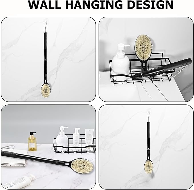 Back Scrubber with Soft and Stiff Bristles, 17''-25'' Long Handle Dual-Sided Shower Brush for Body for Deep Cleaning