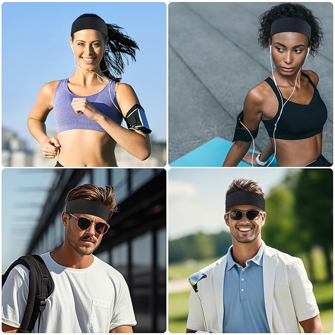 8 Pack Sport Headbands for Women, Elastic Soft Fabric Non-Slip Hair Bands Hair Warp for Daily Workout Yoga Running Sports