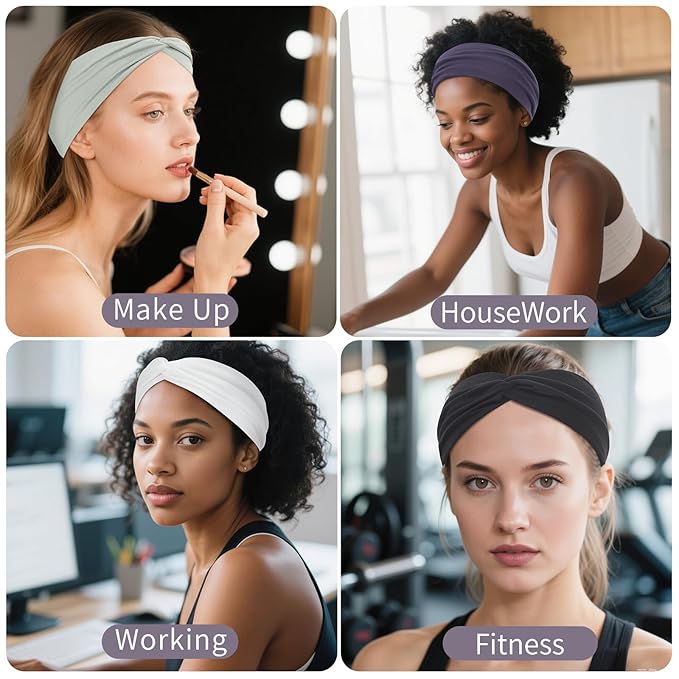 12 Pcs Stretchy Headbands for Women, Absorbed Sport Headband Soft Twist Knotted Hairbands for Daily Life Yoga Workout (Neutral Color 1)