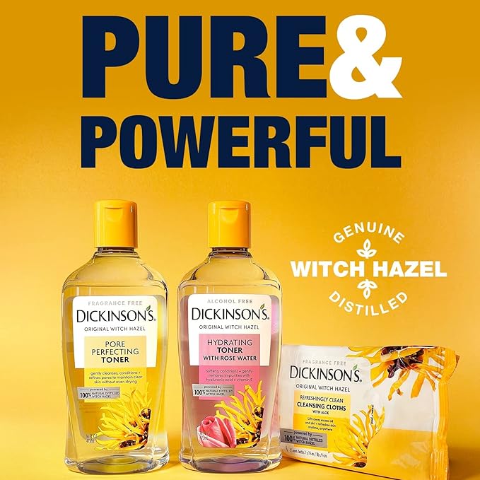 Dickinson's Enhanced Witch Hazel Hydrating Toner with Rosewater, Alcohol Free, 98% Natural Formula, 16 Fl Oz (Pack of 2)