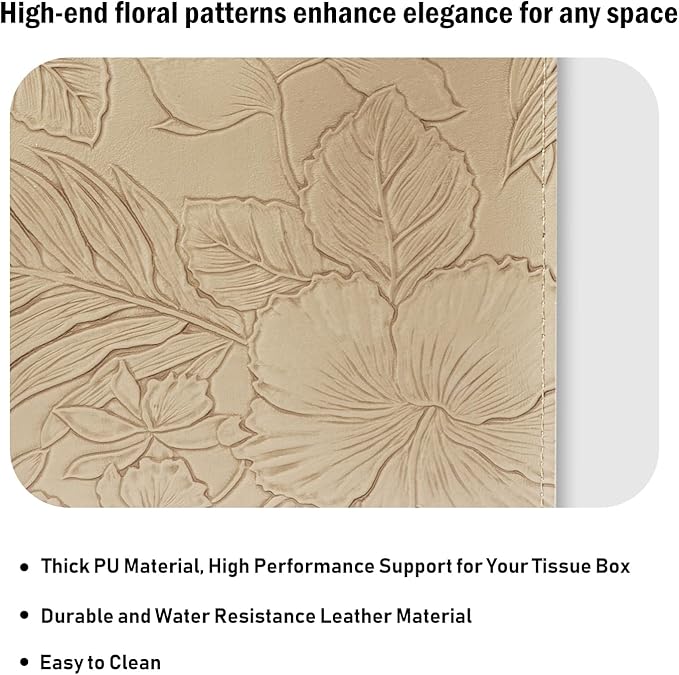 Tissue Box Holder Cover Square Tissue Cube Cover PU Leather Tissue Organizer with Bottom Belt for Bathroom, Tabletop, Kitchen, Night Stands, Office, Home, Car (1, SoftBeige)