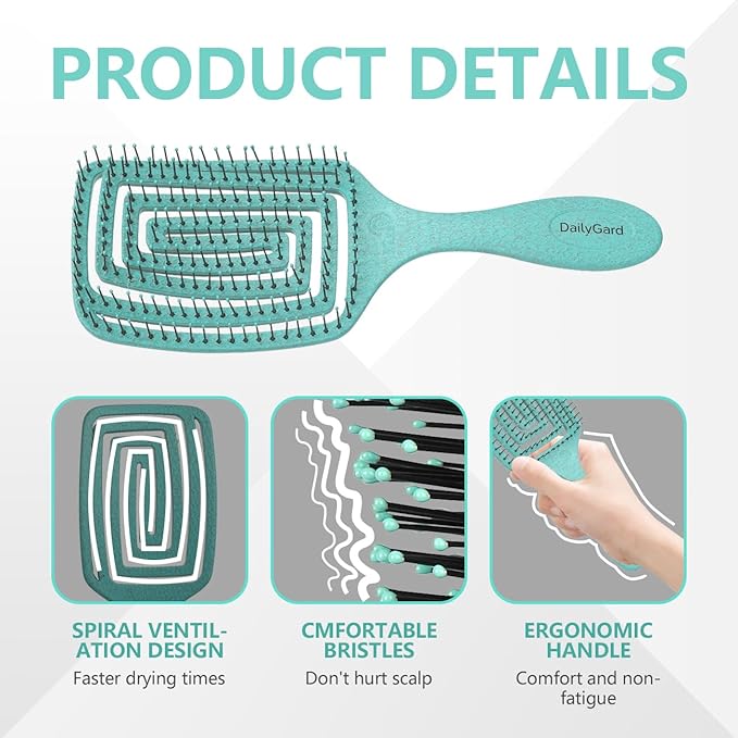 Detangling Brush, Dry and Wet Vented Detangler Hair Brush for Women and Men, Professional Paddle Curved Styling Hairbrush for Straight/Curly/Thick/Long/Wavy/Damaged Hair, Green