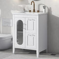 Harper & Bright Designs 24" Bathroom Vanity with Sink, Free Standing Single Basin Vanity Set with Two Drawers and Glass Door, Modern Wooden Bathroom Cabinet with Ceramic Basin for Bathroom, White