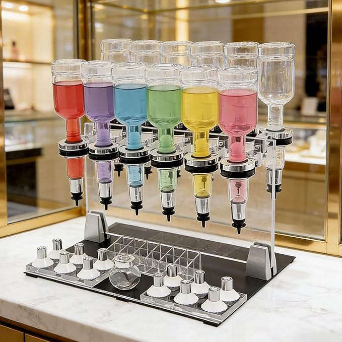Manual Perfume Dispenser,Precise Flow Control, 12 Pump Heads & 12 Testing Cups, Liquid Filling Machine Transfer Tool Kit, Making It an Ideal Choice for Shops, Bars