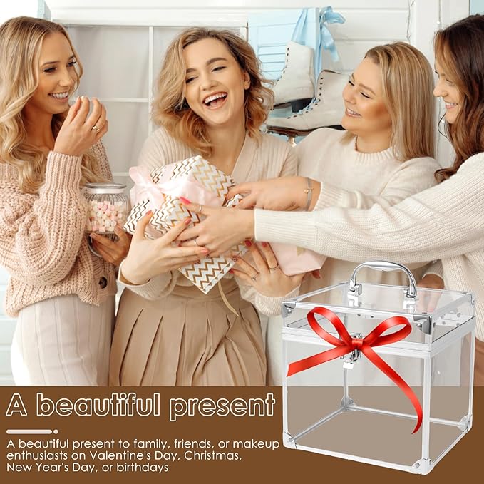 Makeup Box,Clear Cosmetic Case with Latches and Handle Large Capacity Toiletry Organizer Box Travel Makeup Tools for Vanity Bathroom Counter Dresser(silver)