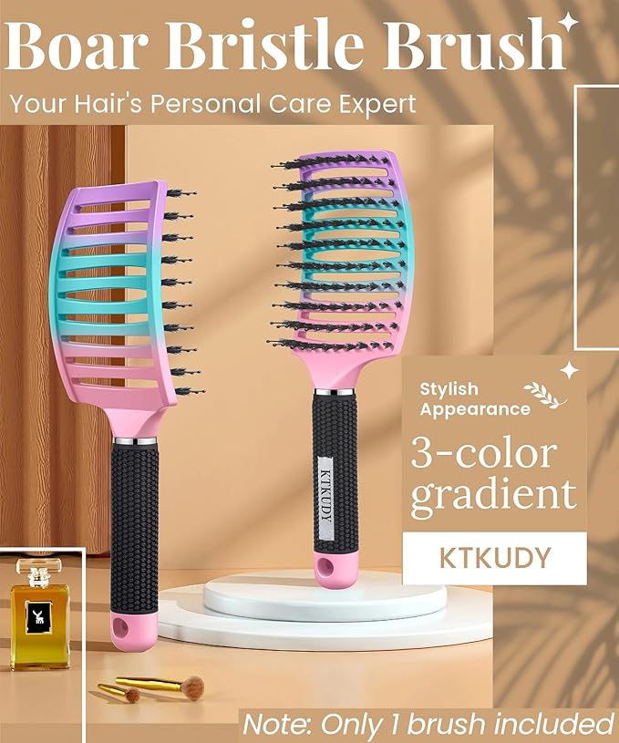 KTKUDY Wet or Dry Detangling Hair Brush for All Hair Types - Eliminates Knots & Reduces Breakage Hairbrush - Tangle Free Detangler Brush For Women Men & Kids, Single, 1 Count