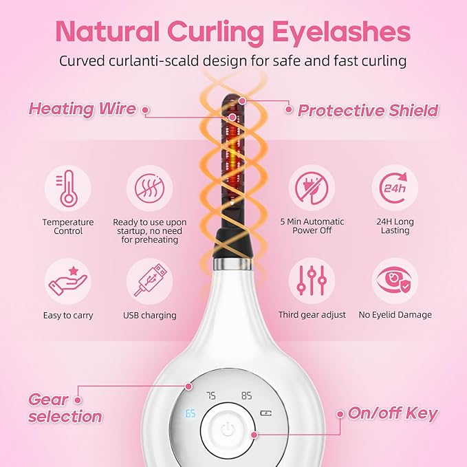 Heated Eyelash Curler, 3 in 1 Heated Lash Curlers Electric Lash Curler Eyelash Curlers Heated for Women, 3 Heat Modes Makeup Tools with USB-C Rechargeable, 24H Curl