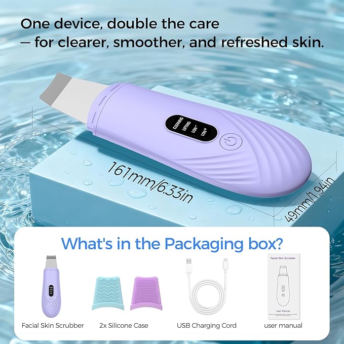 Skin Scrubber Face Spatula, Blackhead Remover Tool for Facial Deep Cleansing, Face Spatula Pore Cleaner with 4 Modes, Whitehead Remover, Blackhead Extractor, Face Scrubber (Purple)