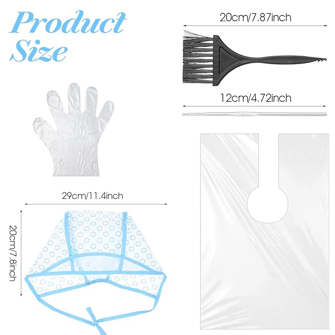 Hair Highlighting Cap, Blue Hair Highlighting Cap Kit Coloring Frosting Dye Kit with Iron Crochet Hook, Brush, Shawl and Gloves Highlight Caps for Salon DIY Dyeing Hairdressing