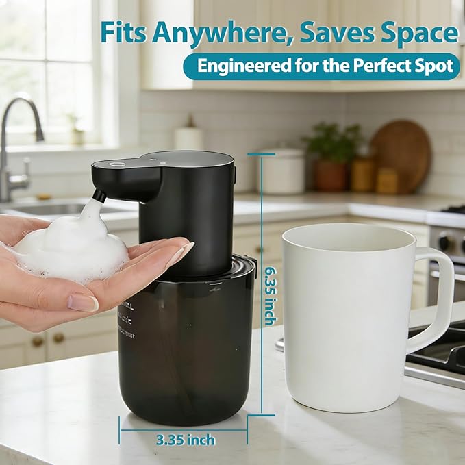 Automatic Foaming Soap Dispenser for Bathroom: 4-Level Adjustable Countertop/Wall Mount Hand Soap Dispenser, 13.5oz/400ml Type-C Rechargeable – Suitable for Kitchen, Bathroom, Office, Hotel (Black)