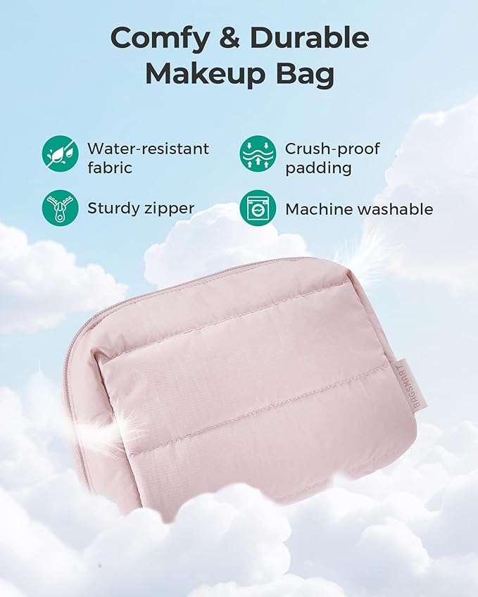 BAGSMART Makeup Bag, Wide Opening Cosmetic Bag Compact & Spacious, Water-Resistant Travel Organizer Pouches for Women (Green checkered)