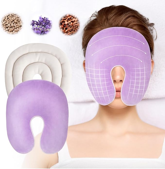 NEWGO Face Heating Pad Sinus Relief Mask, Moist Heat Face Mask Microwavable, Warm Compress for Sinus Pressure Relief, Migraine, Tension Headache Relief - Purple