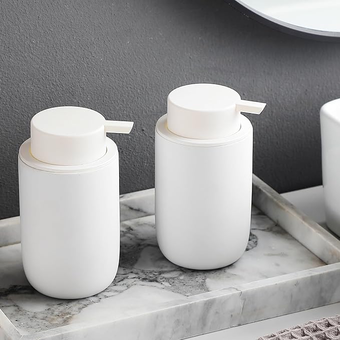 Foaming Soap Dispenser - White Ceramic Foam Dish Hand Soap Dispenser with Black Pump for Bathroom, Bathroom Dispenser Set for Modern Home Farmhouse Decor