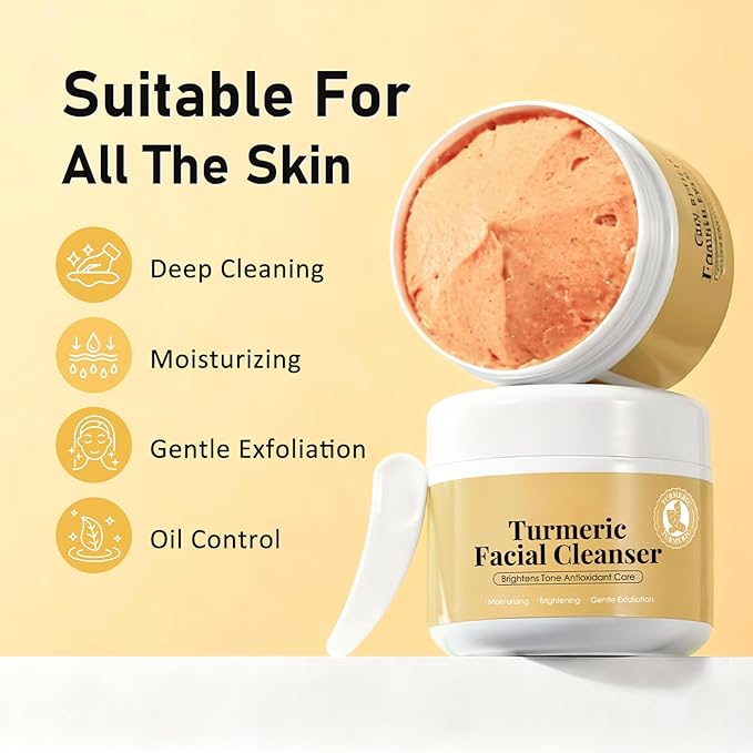 Turmeric Rice Mochi Face Cleanser Wash Cream,Moisturizing,Deep-Cleansing,Oil Control,Makeup Cleansing Balm for Women for All Skin Types（5.29oz）