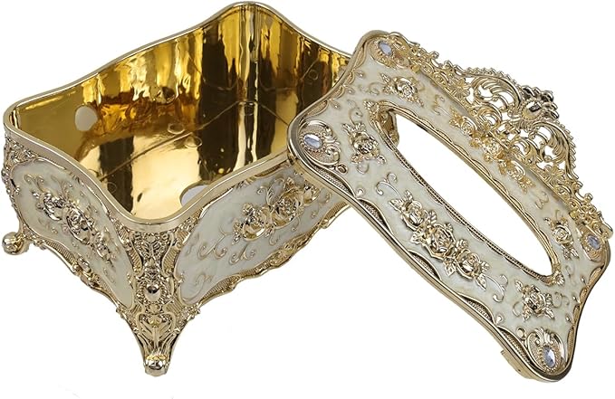 Geesatis Tissue Box Cover, Rectangle Tissue Box Holder, Rectangular Napkin Facial Tissues Holder for Bathroom Toilet Bedroom Living Room Table Desk Office Dresser, 1 Pcs Gold 7.5''x5''x4''