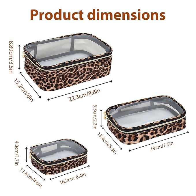 Clear Makeup Bags with Zipper, TSA Approved Travel Toiletry Bag, 3-Pack (Large, Small & Mini) Clear Cosmetic Bag, Waterproof Make Up Bag for Women, Car Bag Organizer & Car Organization Essentials