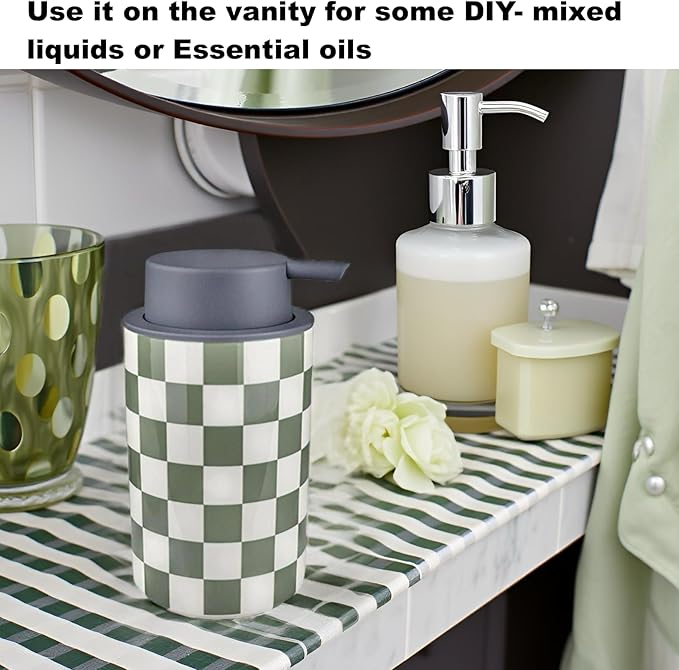 Foaming Soap Dispenser, Green Foam Hand Soap Dispenser for Bathroom/Kitchen Countertop, Ceramic Cute Modern Foamy Soap Bottle for Guest Bathrooms- Sage Green Bath Decor